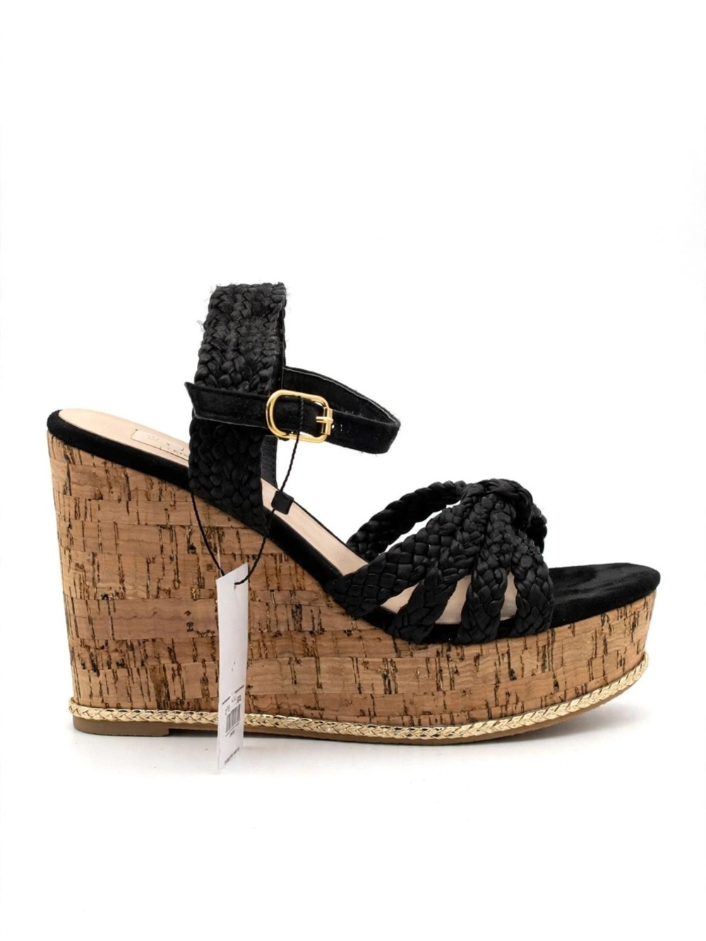 Time and Tru Black Cork Wedge Sandals with Braided Straps - Picture 3 of 5
